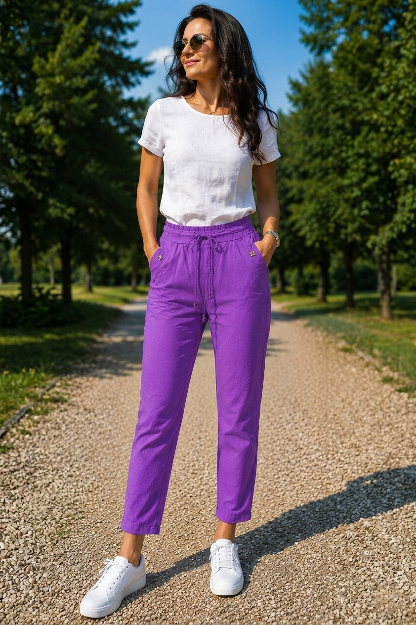 Pantaloni din in, elastici Kirra