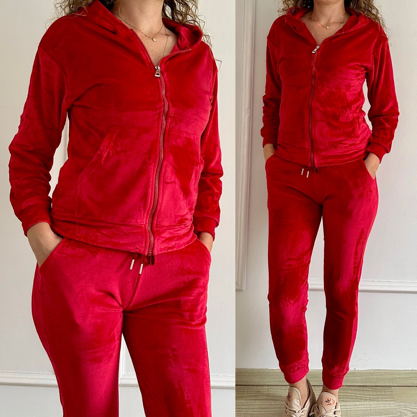 Trening Elastic din Catifea Boeme - Rosu