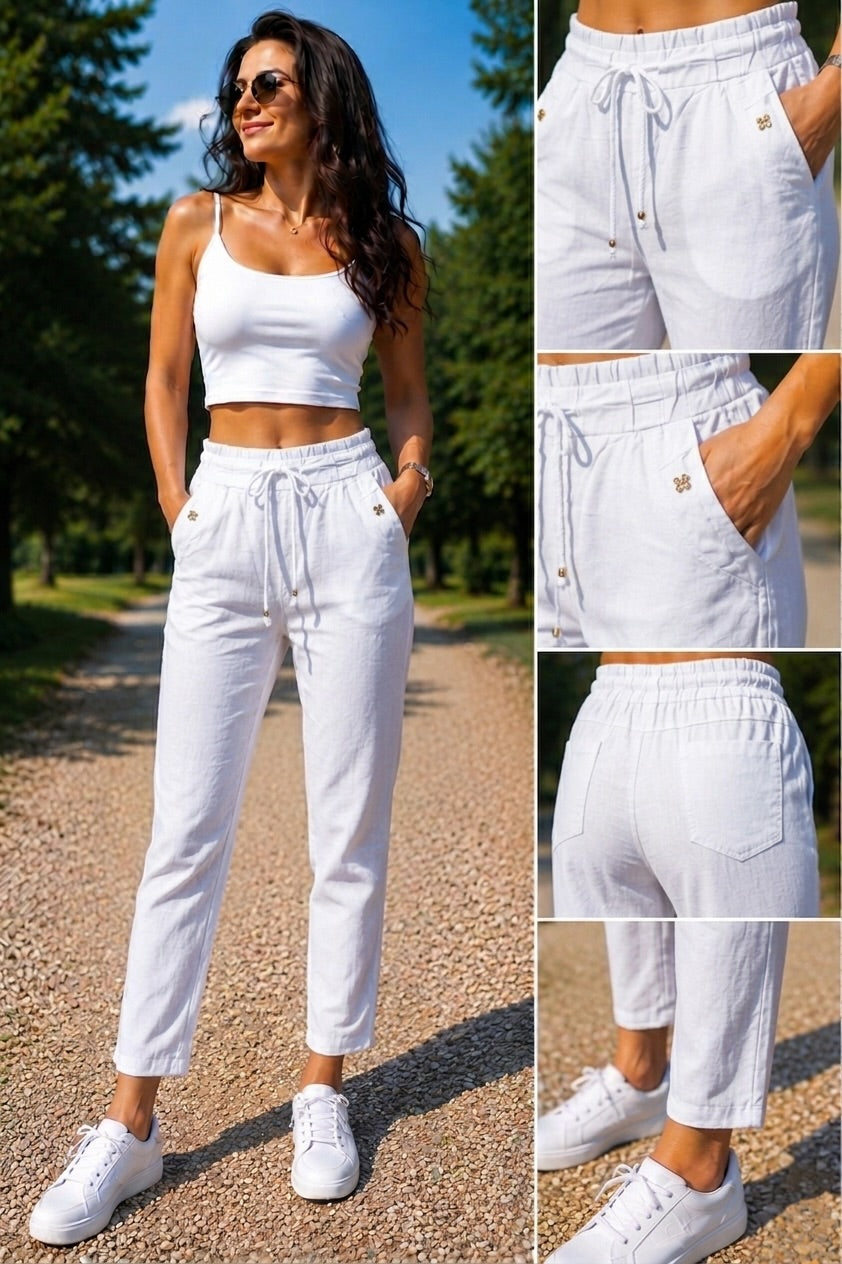 Pantaloni din in, elastici Kirra