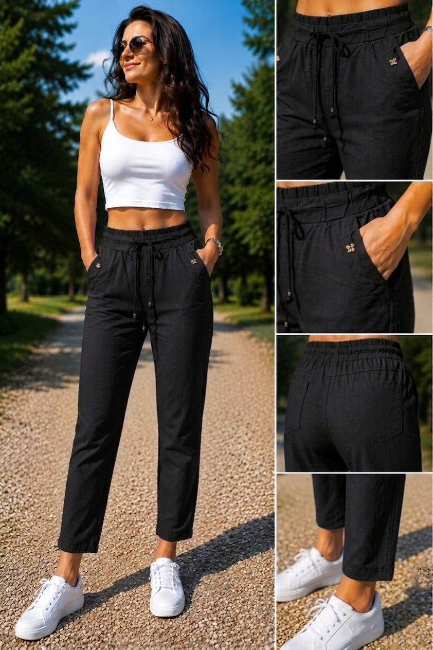 Pantaloni din in, elastici Kirra