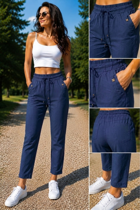 Pantaloni din in, elastici Kirra