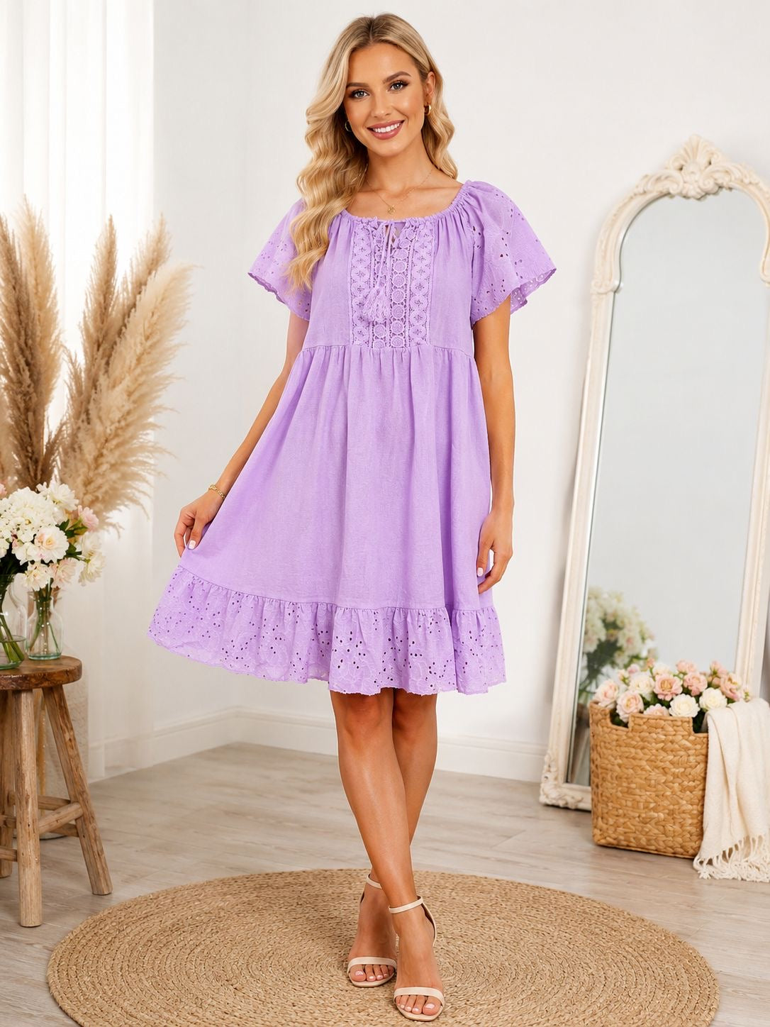 Rochie cu broderie și ciucuri Gisela