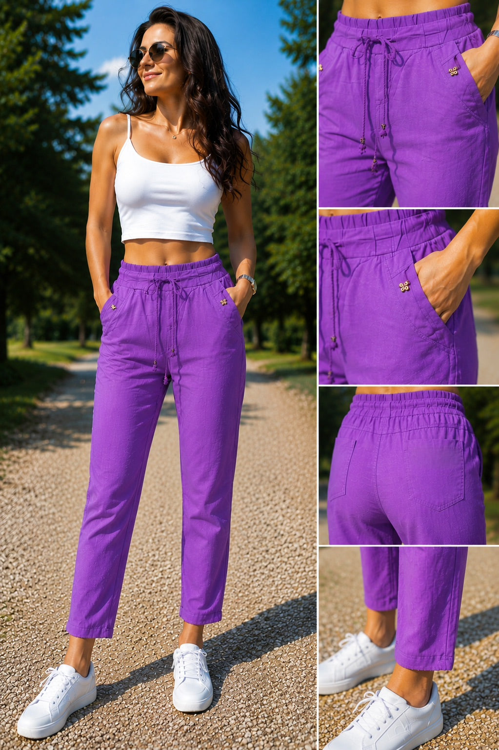 Pantaloni din in, elastici Kirra