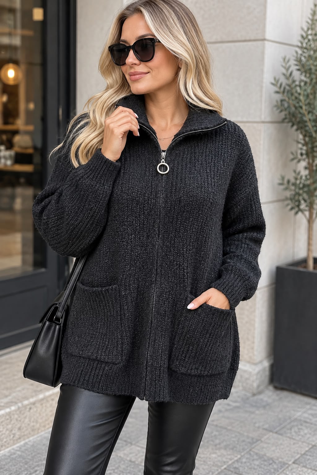 Cardigan tricotat cu fermoar Livia