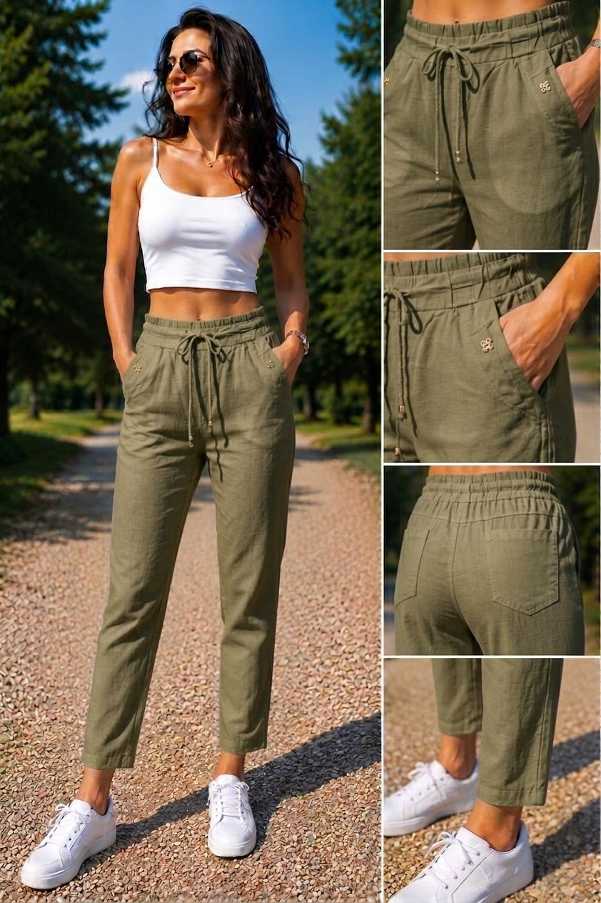 Pantaloni din in, elastici Kirra