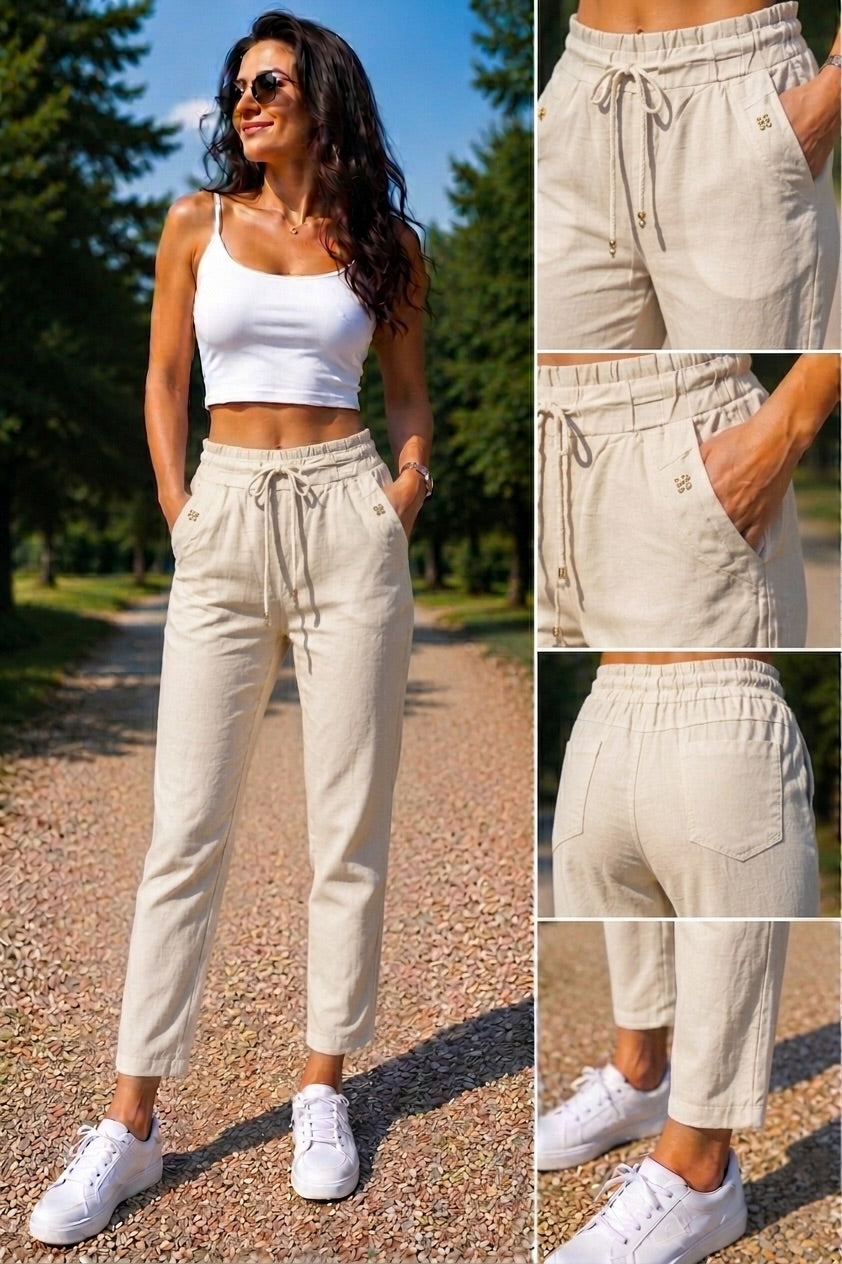 Pantaloni din in, elastici Kirra