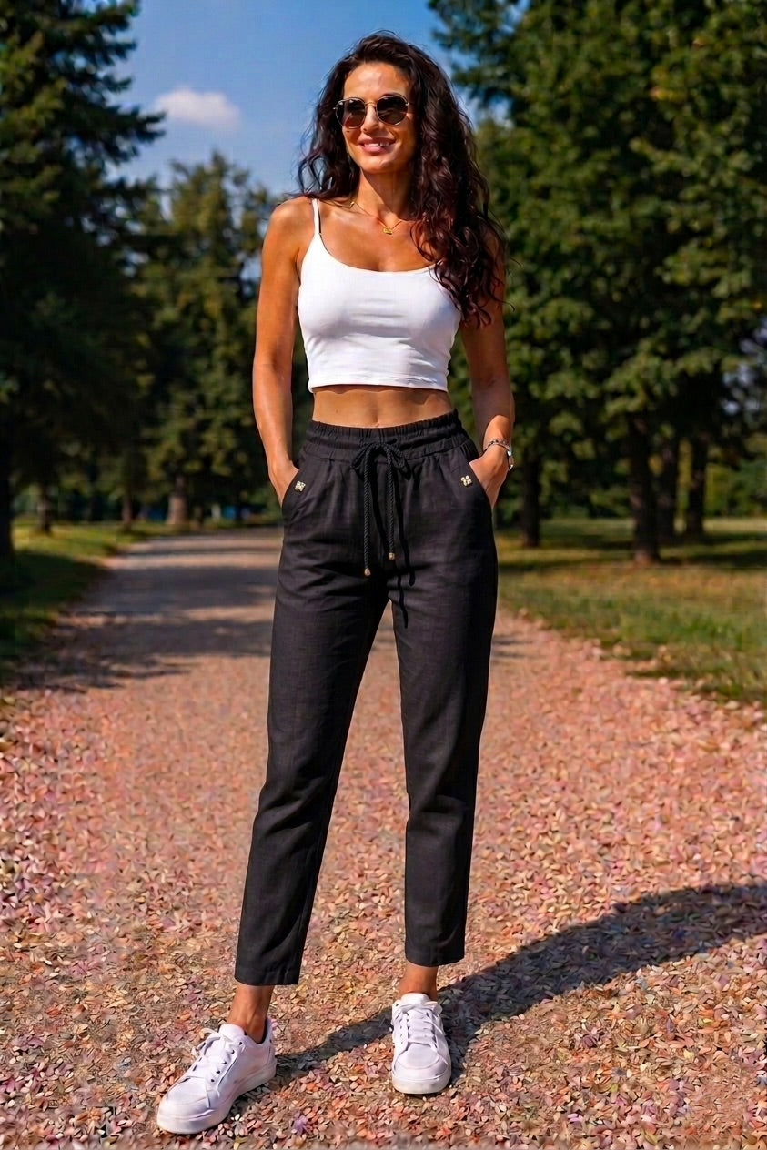 Pantaloni din in, elastici Kirra