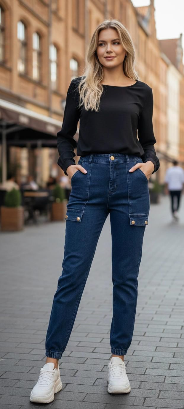 Blugi elastici cu talie înaltă Fea