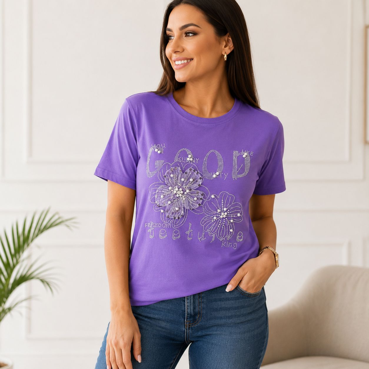 Tricou cu strasuri Gode