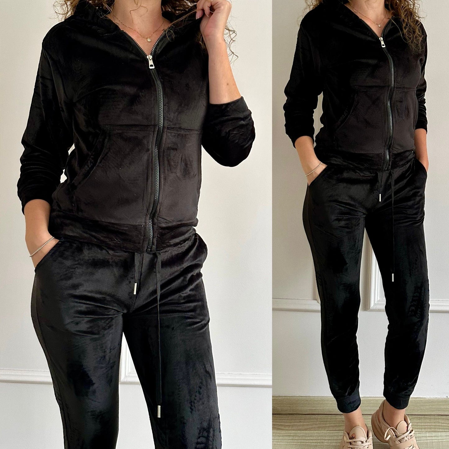 Trening Elastic din Catifea Boeme - Negru